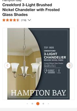 Brand new Creekford 3-Light Brushed Nickel Chandelier with Frosted Glass Shades