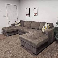 Couch With Pillows And Ottoman 