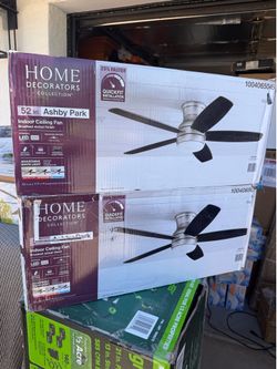 Home Decorators Collection Ashby Park 52 in. White Color Changing Integrated LED Brushed Nickel Ceiling Fan with Light Kit and Remote Control. $90 EAC