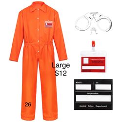 Inmate Prisoner Jail Criminal Orange Jumpsuit Mens Large  / Traje de Prisionero Criminal Grande