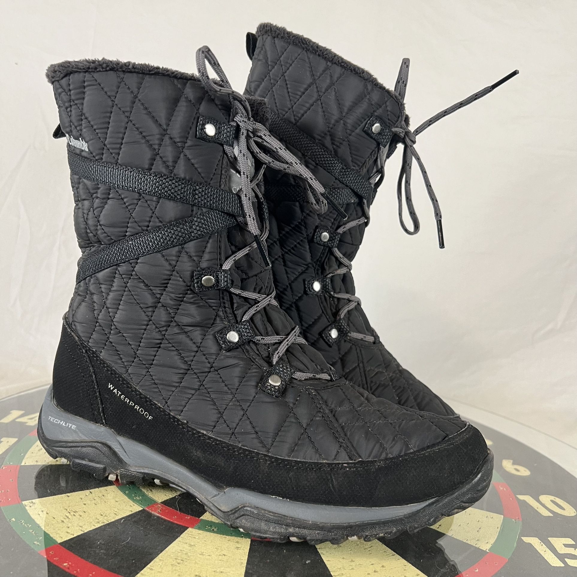Columbia Clayton Cliffs Mid Omni-Heat Quilted Snow Boots Black Women’s Size 9.5