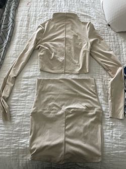 Size small Fashion Nova Cream Two-Piece Crop Top and Skirt Set