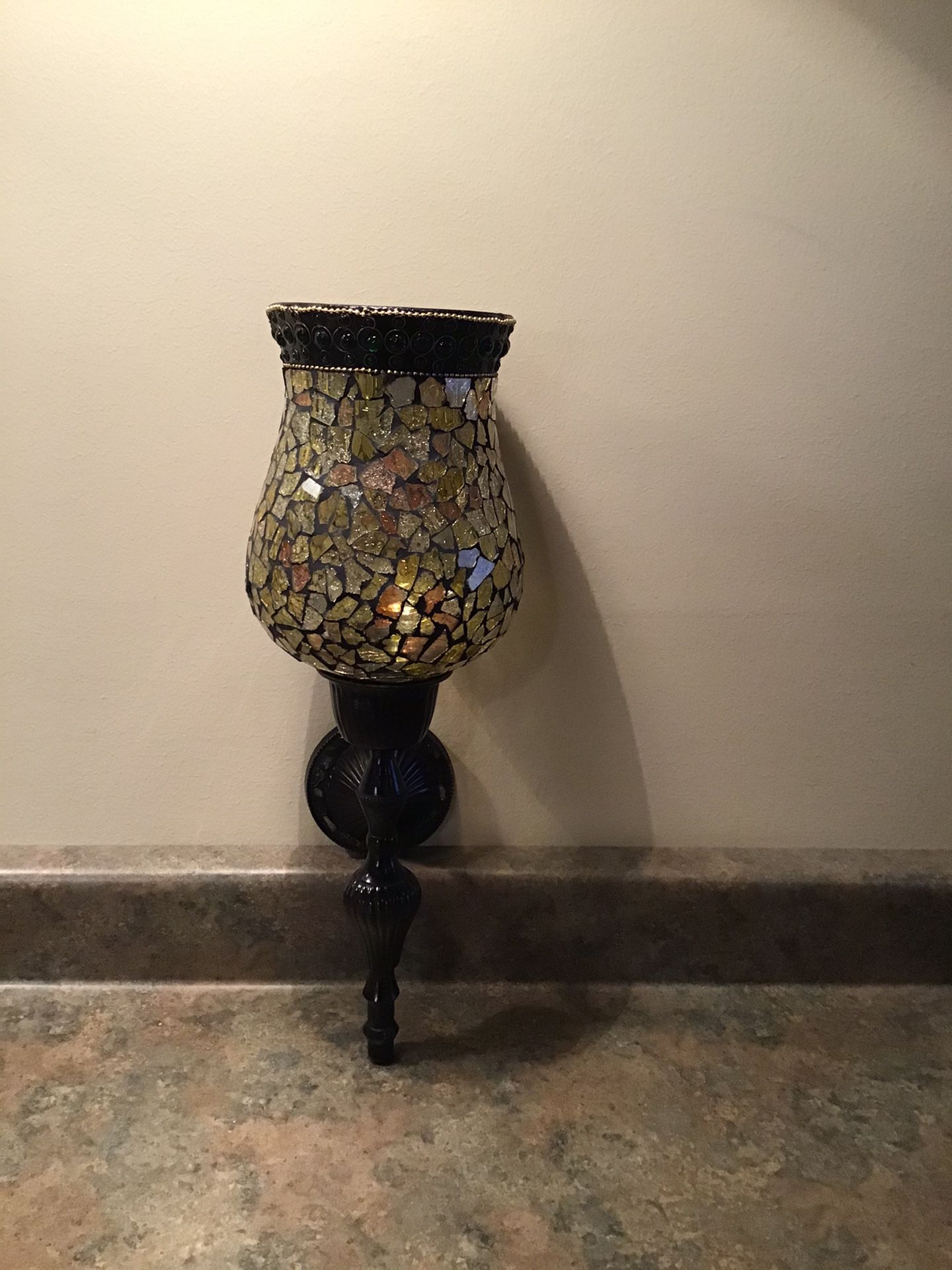 Mosaic glass and black metal wall sconce