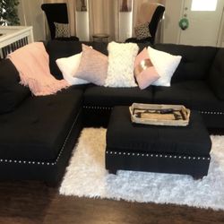 Brand New Black Sectional Sofa Couch With Ottoman 