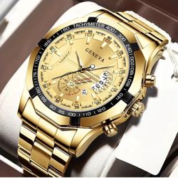 Elegant Classic Round Quartz Watch with Date Display, Tachymeter, Luminescent