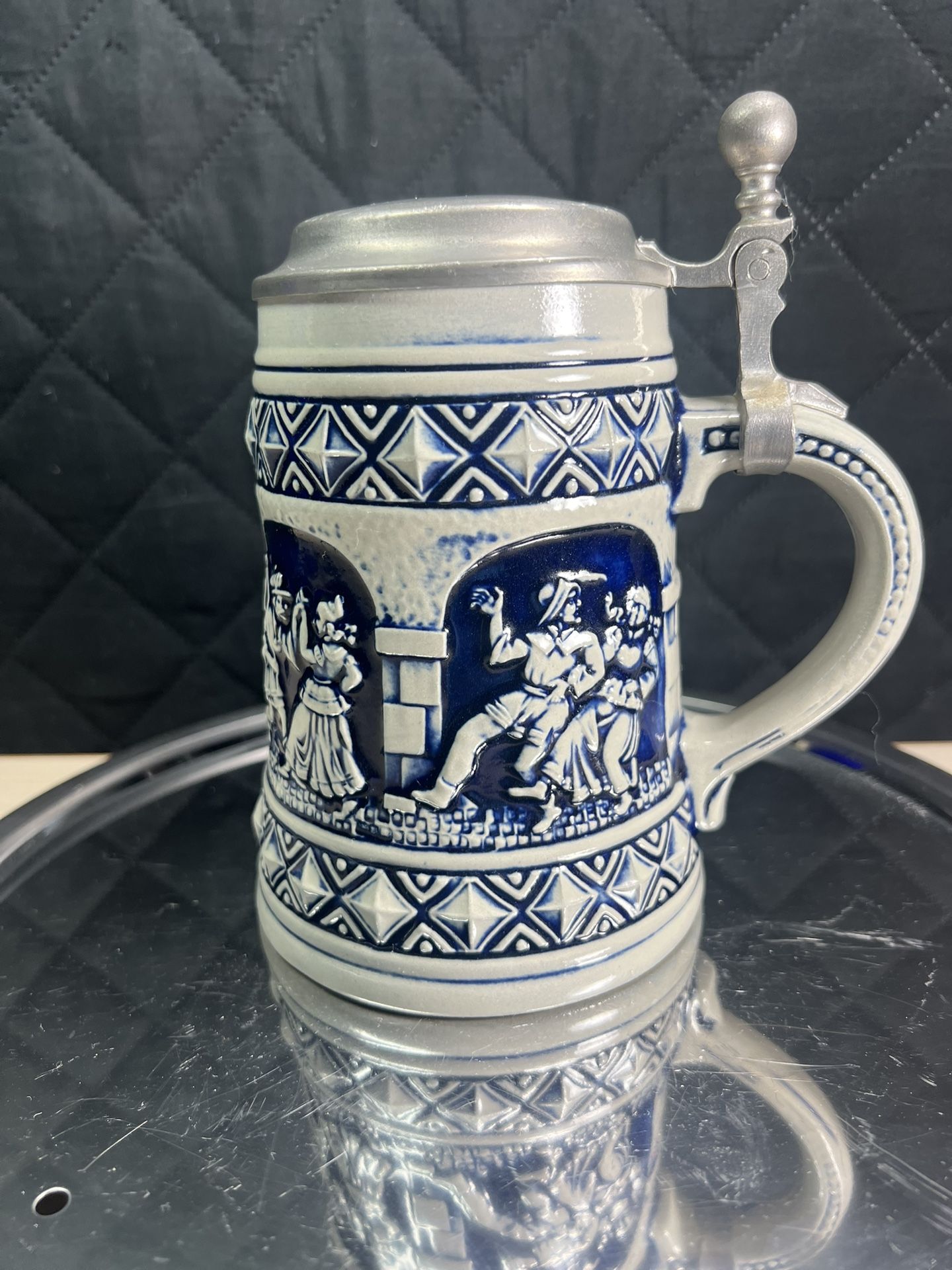 German Bayern Coat of Arms Cobalt Blue Lidded Beer Stein