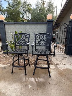 Pair of Metal Swivel Patio Bar Stools