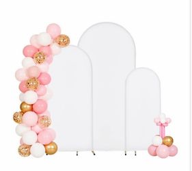 Arch Backdrop Stand, Set of 3, 7.2/6.6/6 ft, Stable Structure, Easy Assembly, Gold Metal with White Covers