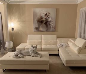 WHITE LEATHER SECTIONAL ποΈ Adjustable Headrests
