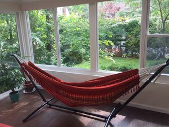 Authentic Ecuadorian Woven Hammock with Metal Stand