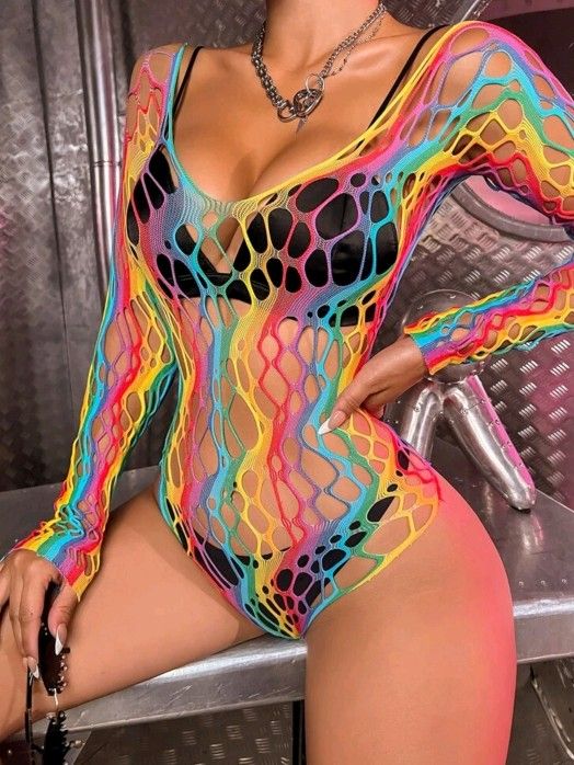 Rainbow Fishnet bodysuit