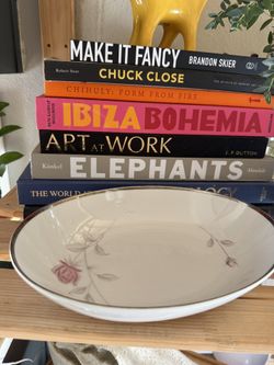 Japanese Silver Rimmed Serving Bowl Dusty Rose 