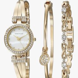 Anne Klein Women's Premium Crystal Accented Bangle Watch and Bracelet Set