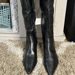 Frank Sarto Over the Knee Black Leather Boots Size 10 NWT