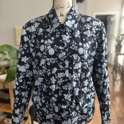 Talbots Floral Button  Jacket With Linen 