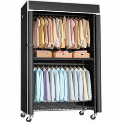 P8 Max Heavy Duty Clothes Rack（With Extended Width Design） Rolling Clothing Racks for Hanging Clothes，Portable Garment Rack with Lockable Wheels，51.2"