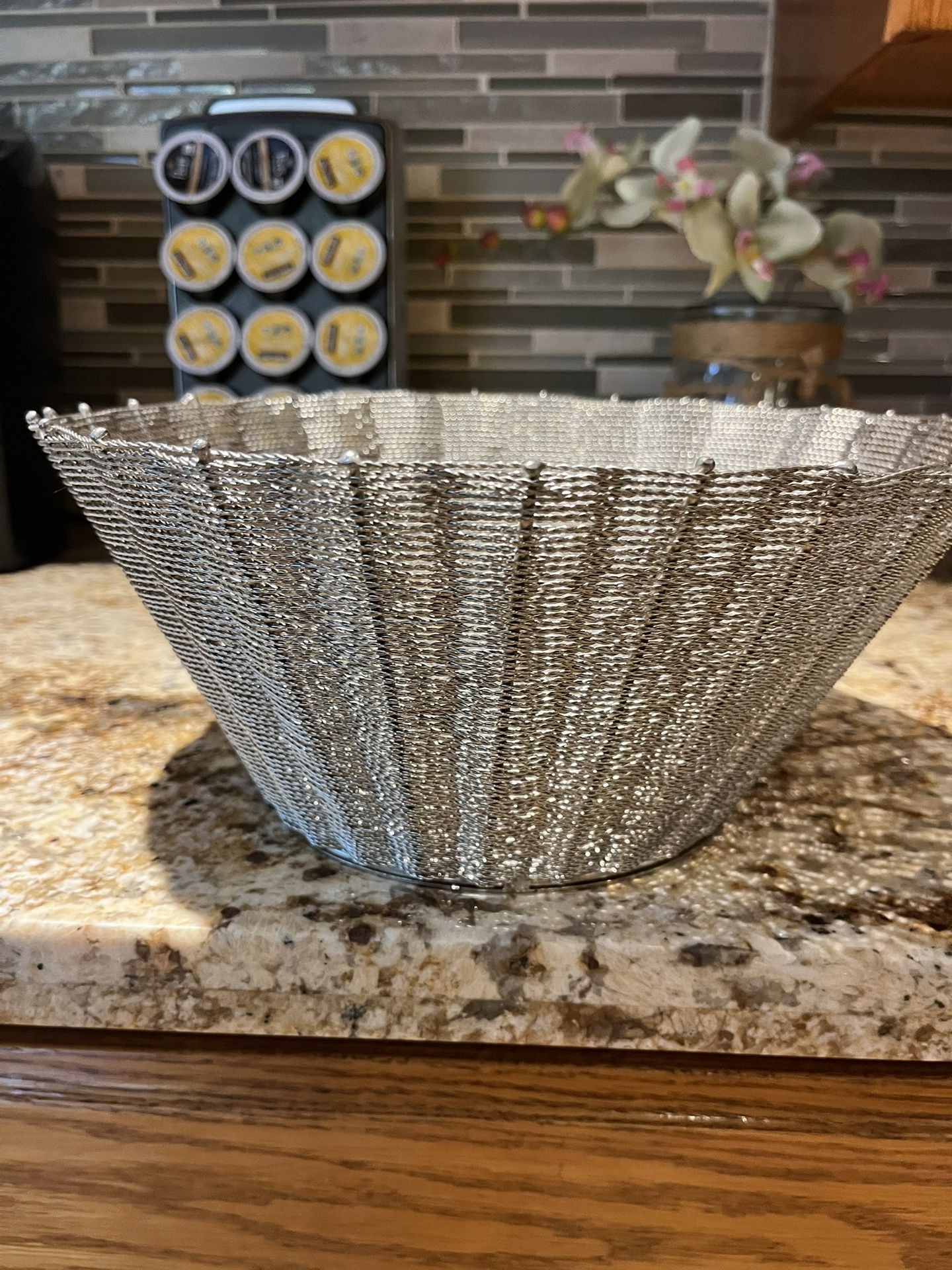 IMPULSE! Liza Stainless Steel Large Round Bread Basket or Fruit Bowl