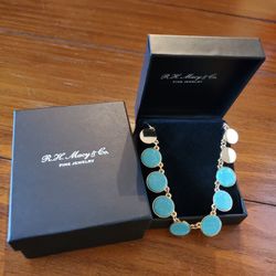Turquoise and Gold New, Never Used Necklace by RH Macy & Co. Fine Jewelry 
