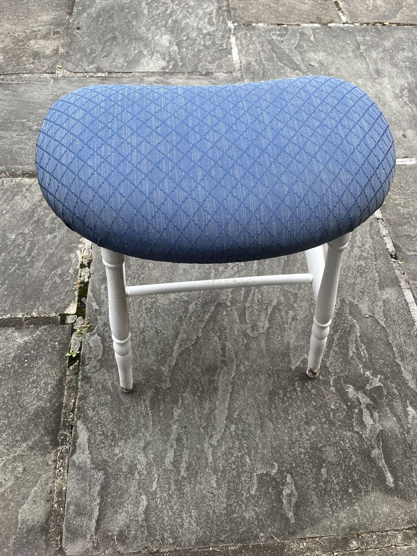 Wooden Blue upholstered Stool H19” L20”W12”