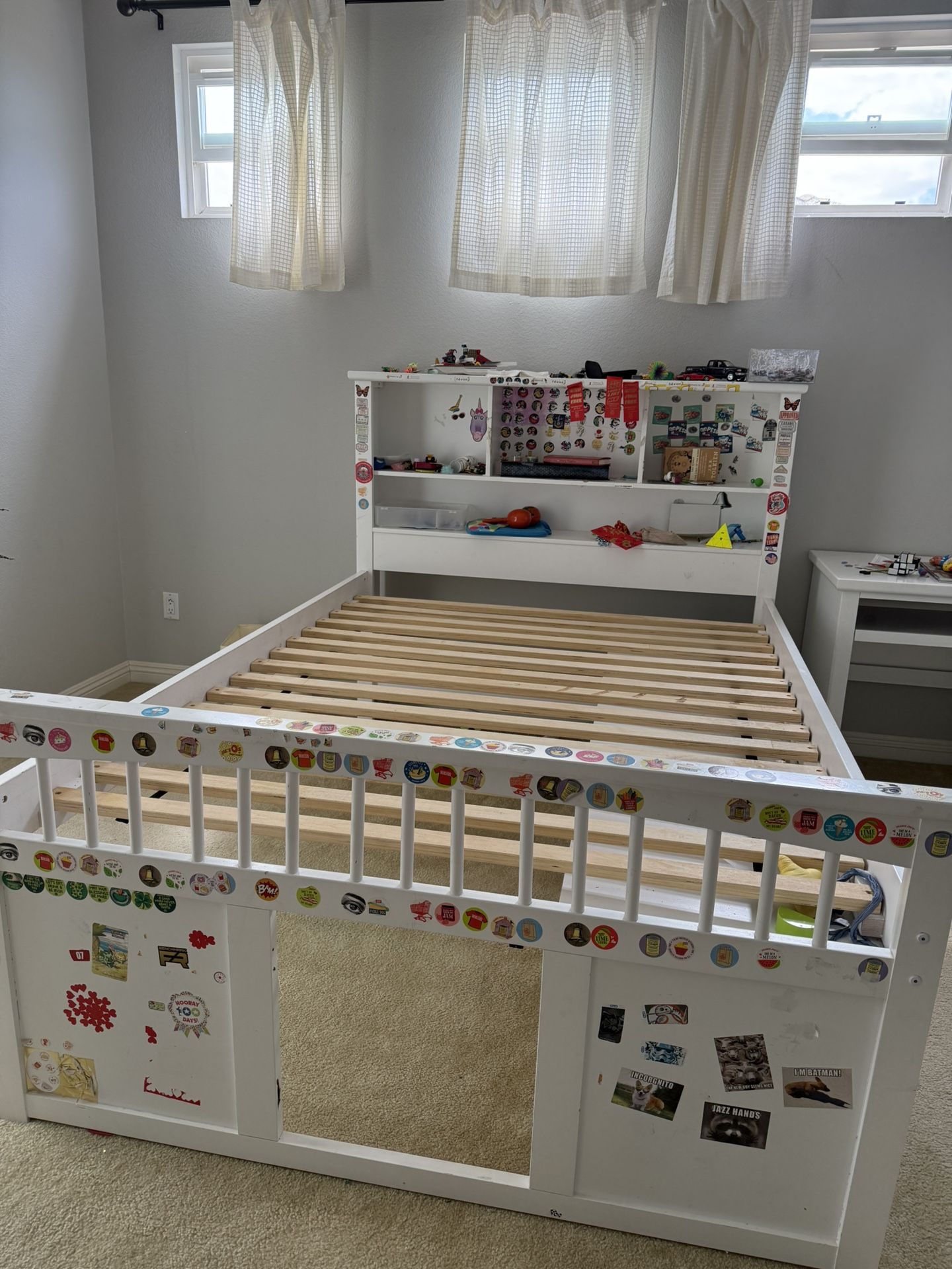 Full Bed Frame With Shelving On Headboard 