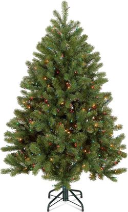National Tree Company 4.5ft Pre-Lit Downswept Douglas Fir Christmas Tree 450 Multicolor Lights, 525 Tips, Includes Stand, Artificial, Green