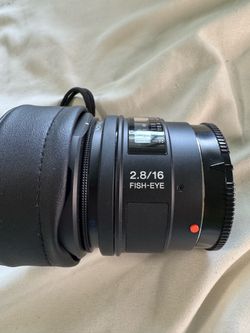 Professional Sony 16mm f/2.8 fisheye lens has a black finish