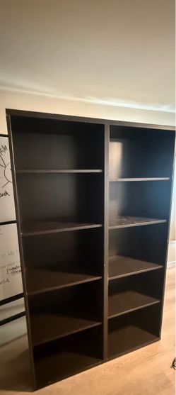 Dark Brown Bookcase Shelving Unit Pair