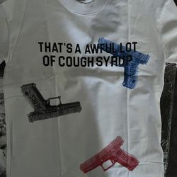 Awful Lotta Cough Syrup Graphic Tee – Size Small – White Streetwear Shirt – Bold Print