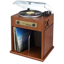 Wood Vinyl Player With Storage 