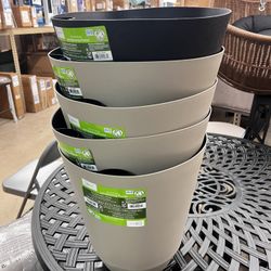 14 in. Beige Resin Self-Watering Planter, New