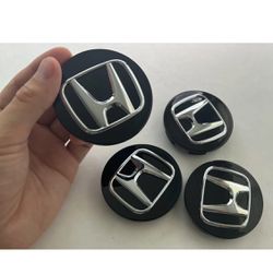 Honda Black Wheel Center Caps With Chrome Logo
