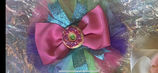 “ Hair Bow  Homemade “ Multicolor With Pink Dona
