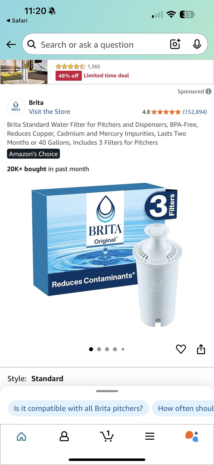 Brita Standard Water Filter for Pitchers and Dispensers, BPA-Free, Reduces Copper, Cadmium and Mercury Impurities, Lasts Two Months or 40 Gallons, Inc