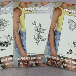 3 - Inkbox Tattoo Packs,5 Tattoos Total, Skull / Flowers / Butterflies, New