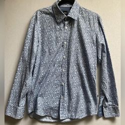 Hugo Boss Regular Fit Blue White Leaves Mural Collar Button Up Shirt Sz M
