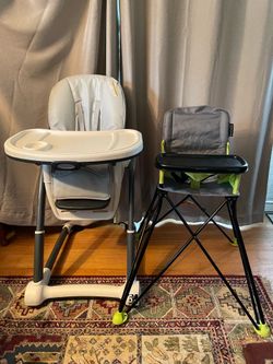 TWO baby toddler high chairs, includes booster