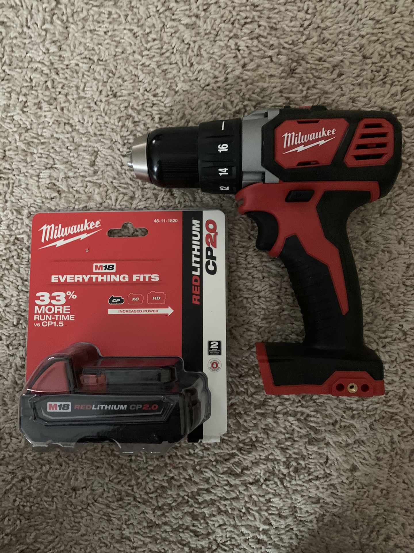 Milwaukee M18 18-Volt Lithium-Ion Cordless 1/2 in. Drill Driver (Tool-Only and 2ah battery only)