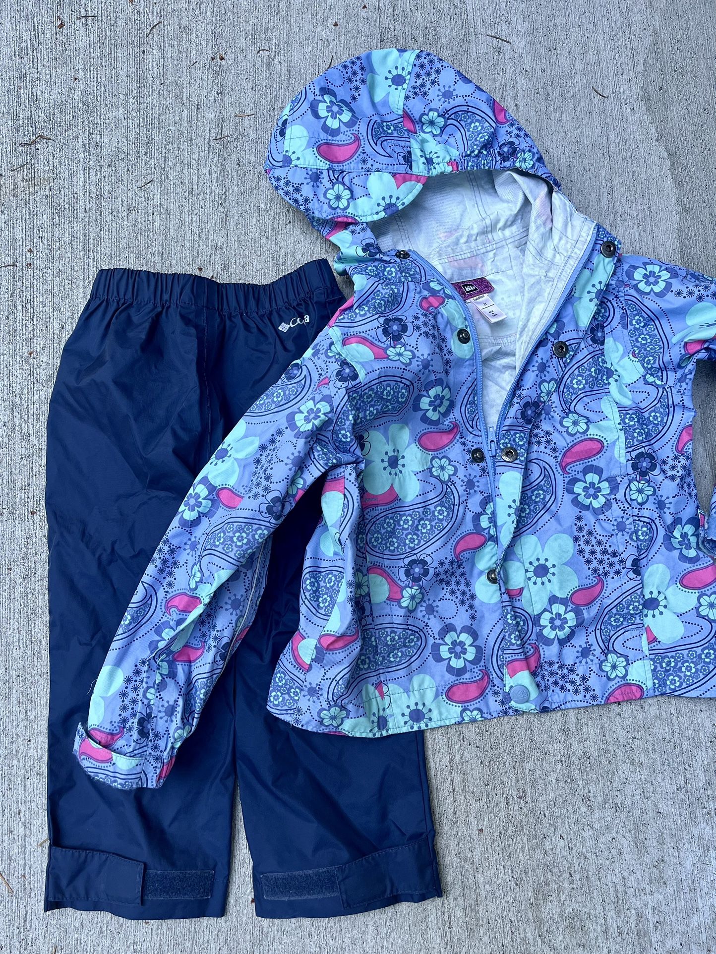 3T REI rain jacket + Columbia rain pants