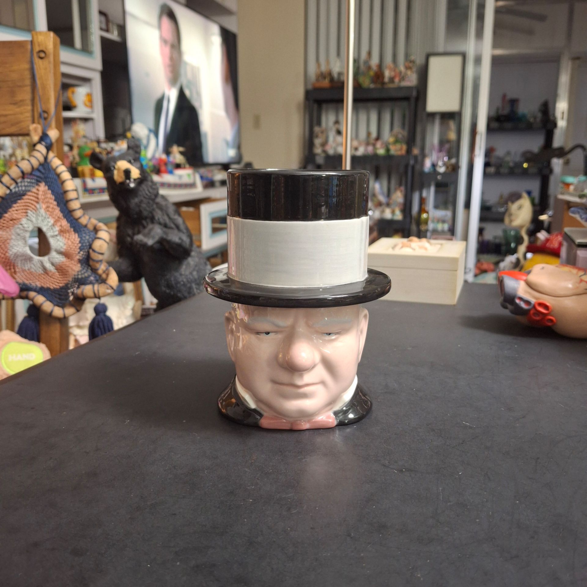 Ceramic WC Fields Character Mug W/A Top Hat, Signed By Artist On Bottom-A Novelty Item Vintage Mid To Late 20th Century 5.75"H x 4.5"W