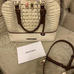 Brahmin Vivian Dome Ivory tri texture Crossbody/satchel bag