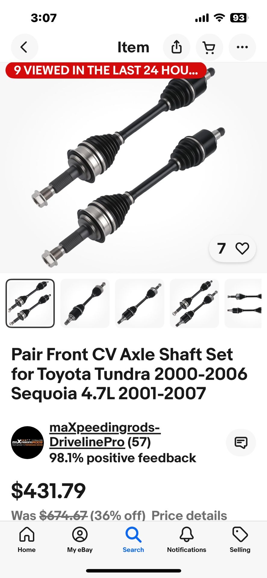 Toy Tundra/Sequoia Frt Driveshafts (2-NEW) 00-07’ Save $