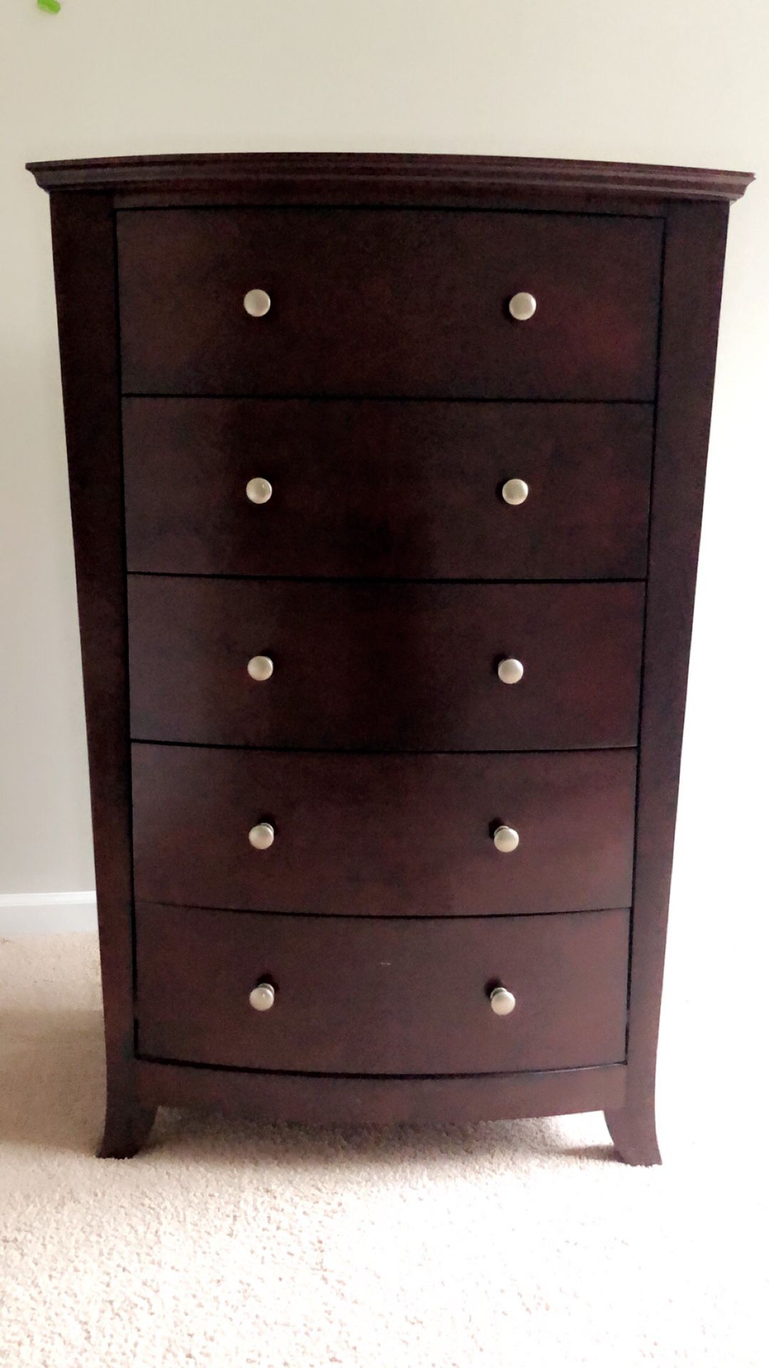 6-drawer tall dresser, dark wood & matching 3-drawer bedside table