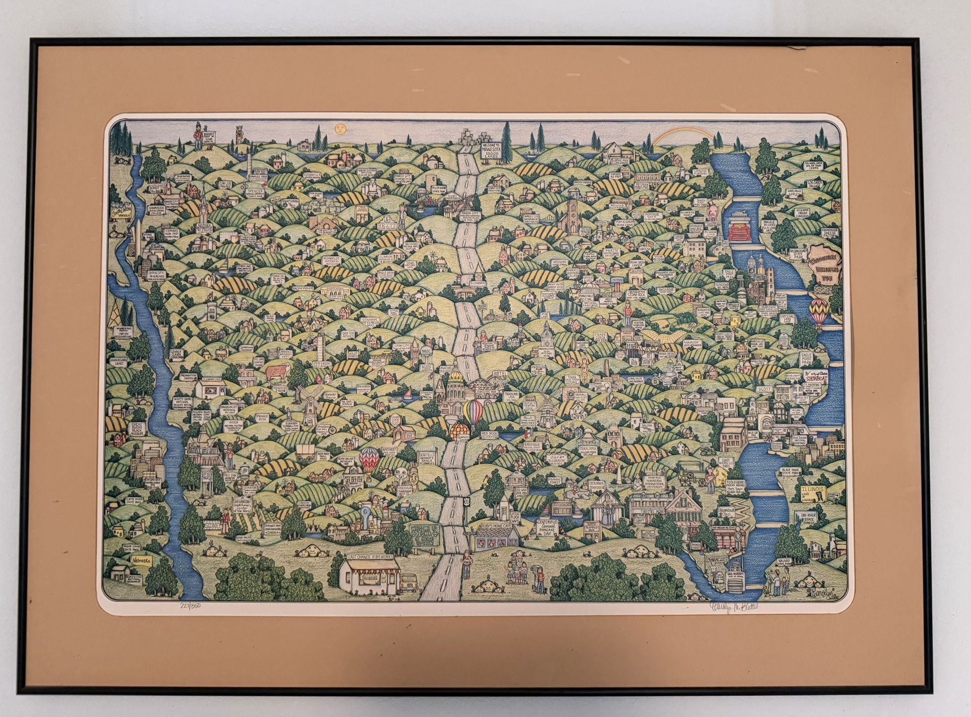 Signed & Numbered Midwest Map Lithograph, Carolyn M. Bartels