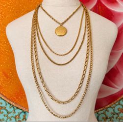 Vintage Layered Gold-Tone Chain Necklace  with Locket pendant