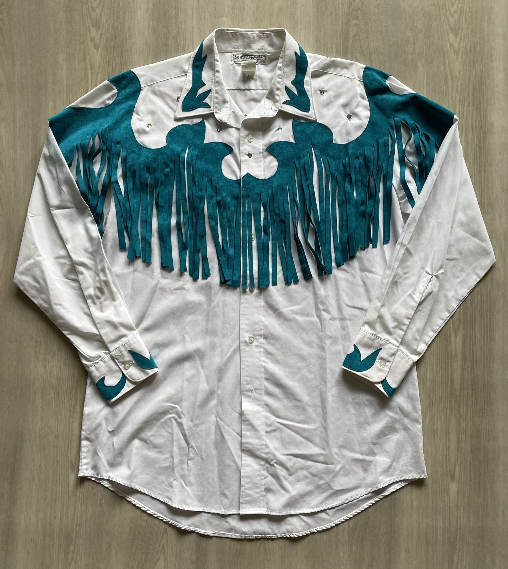 Vintage Barbara Shara Lubbock TX Western Rodeo Fringe Shirt Mens Medium