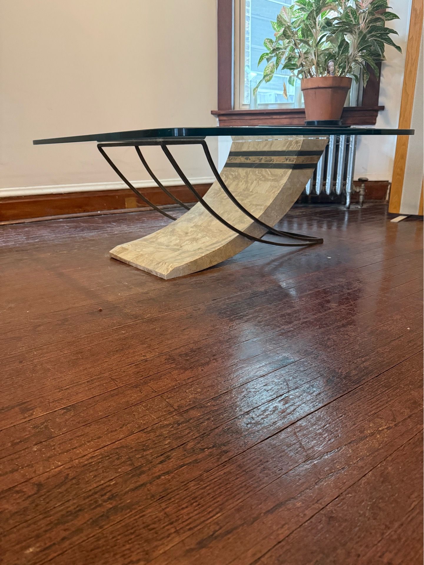 Abstract stone and glass table