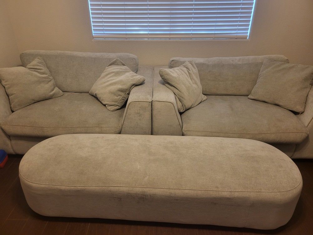 Oversized Grey Downfilled Chairs and Ottoman