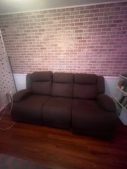 Brown double recliner 3 seater couch (can include pink couch cover)