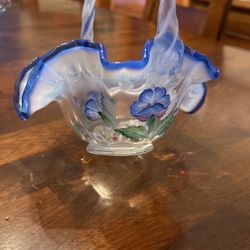 Vtg. Handpainted Signed Legacy Collection 95th Year Clear Blue/White Basket