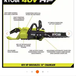 RYOBI 40V HP Brushless 14 in. Battery Chainsaw (Tool Only